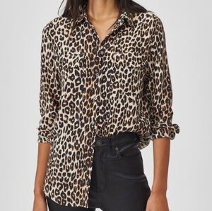 Equipment Femme Leopard Print 100% Silk Button-Down Blouse Size S Brown Black